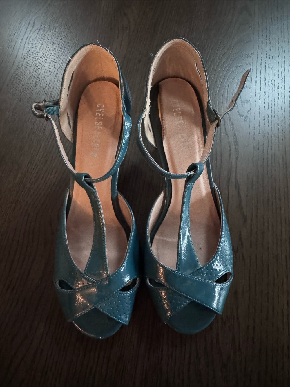chelsea crew teal T-Strap Peep-Toe Heels - Size 41